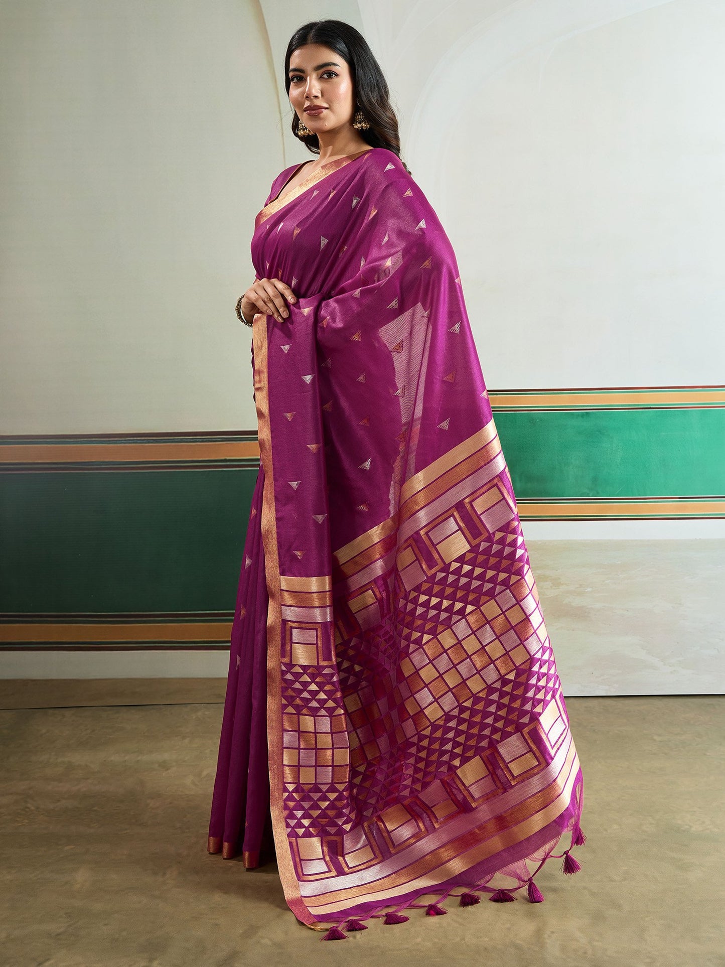 Magenta Banarasi Tussar Silk Woven Saree