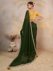Green Party Wear Georgette Embellished Saree - The Dori Store