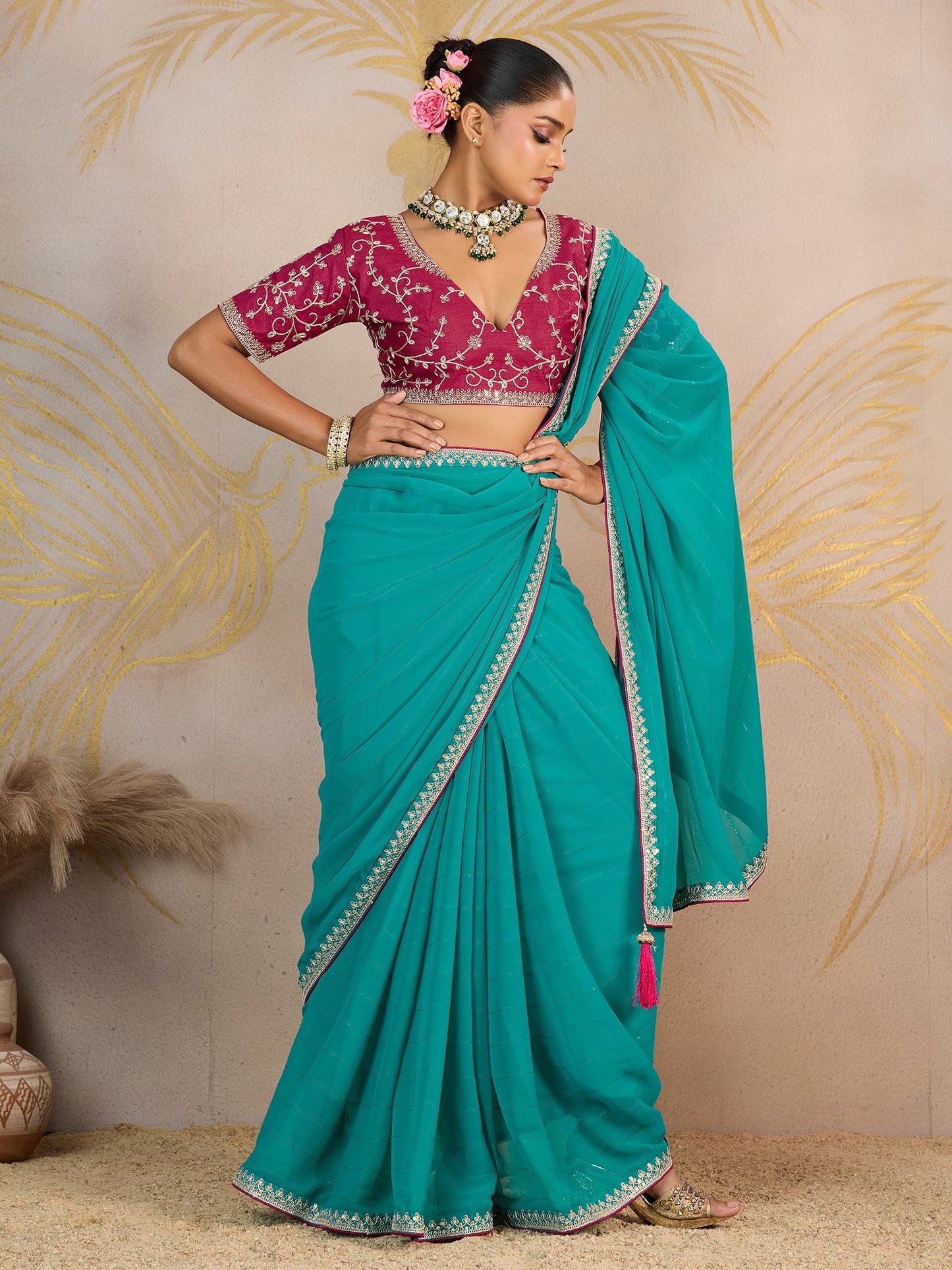 Light Party Wear Georgette Embellished Saree