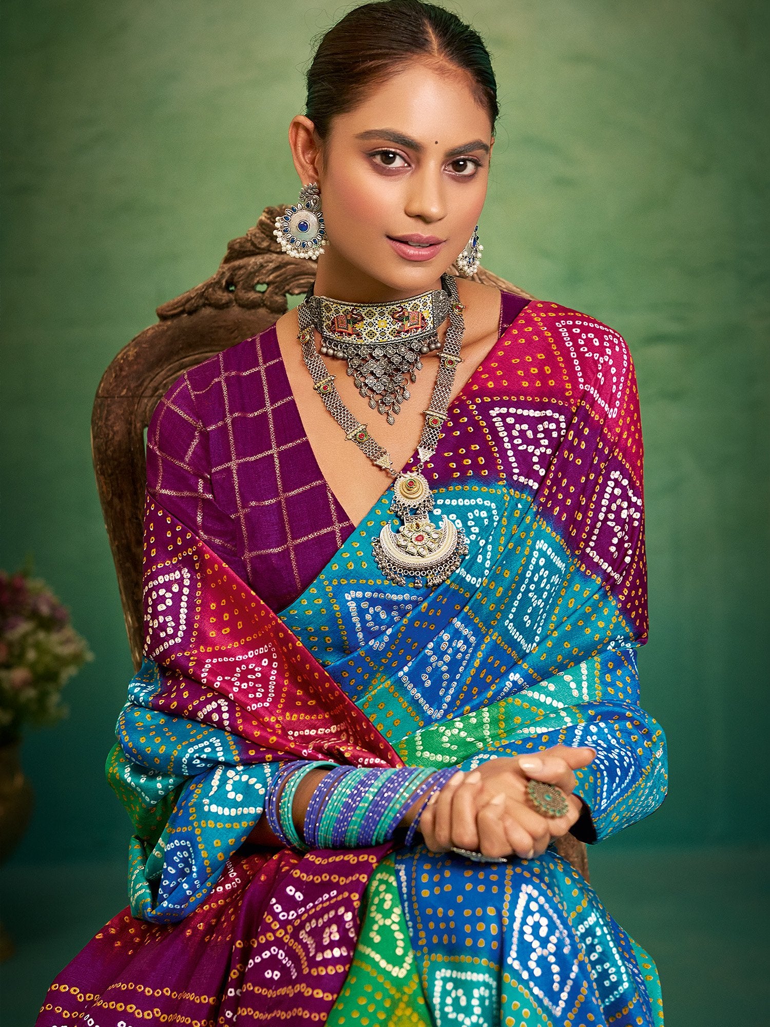 Multicolor Multicolored Bandhani Tussar Silk Printed Saree