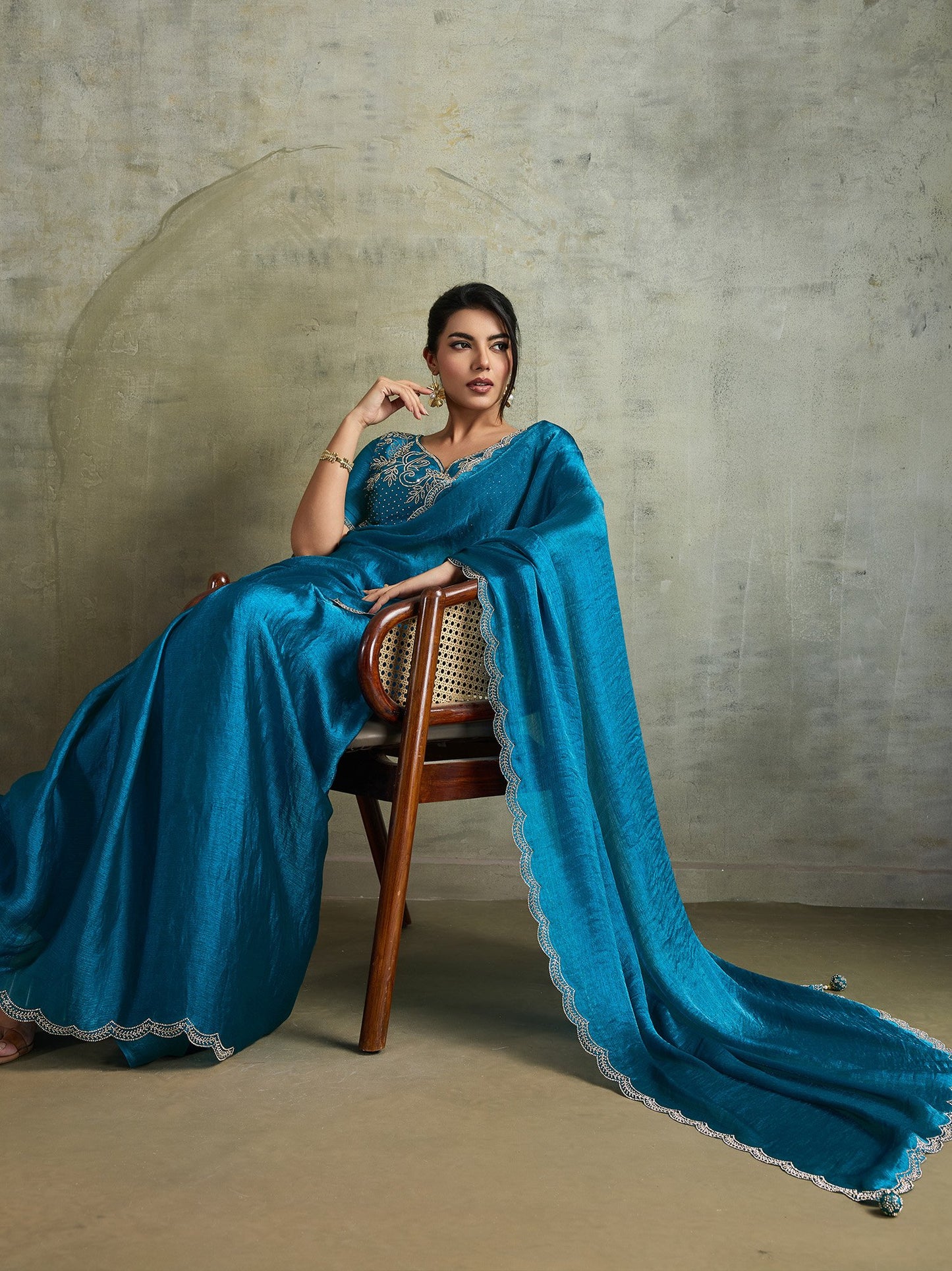 Light Party Wear Chiffon Embellished Saree