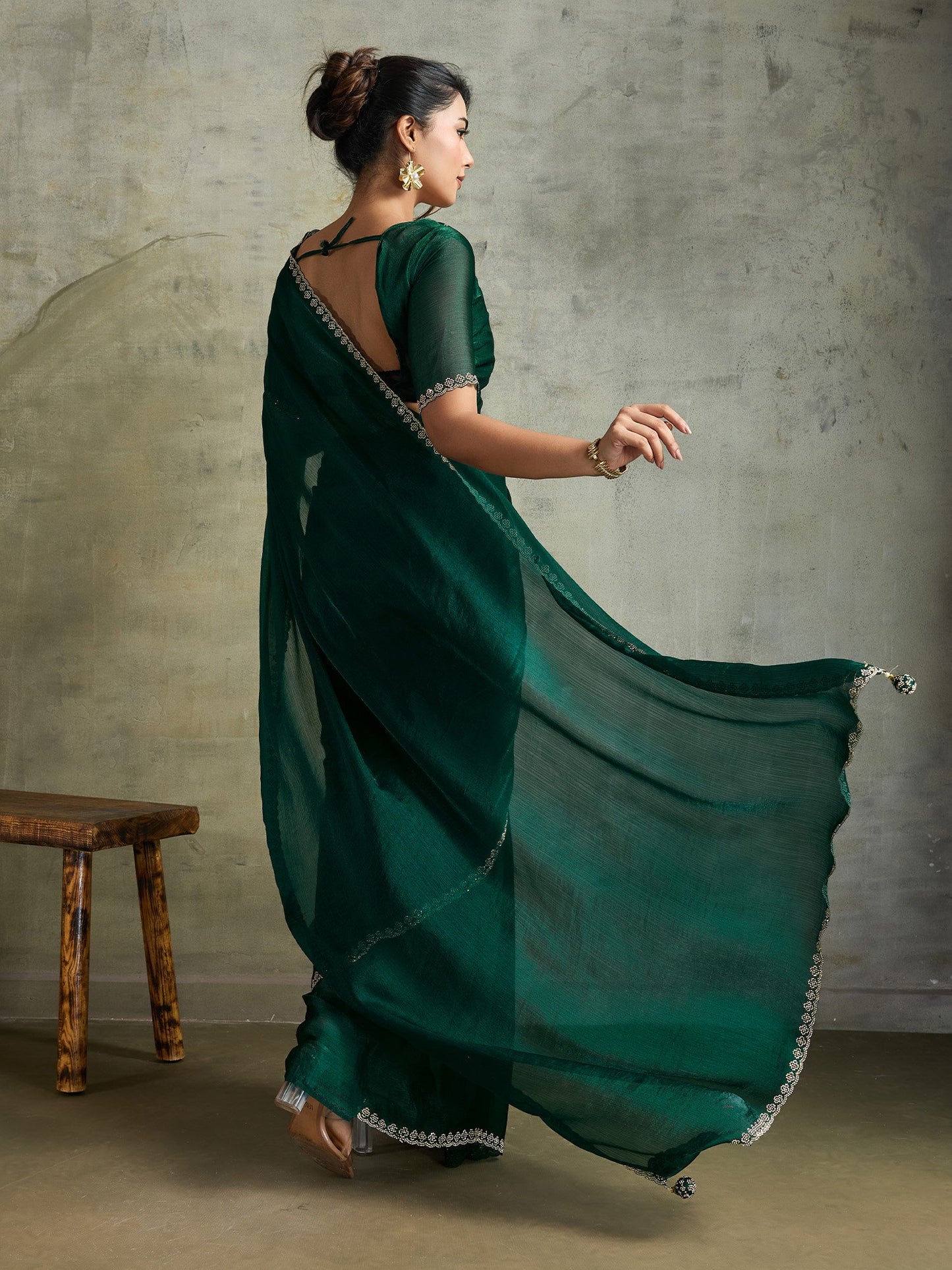 Green Party Wear Chiffon Embellished Saree