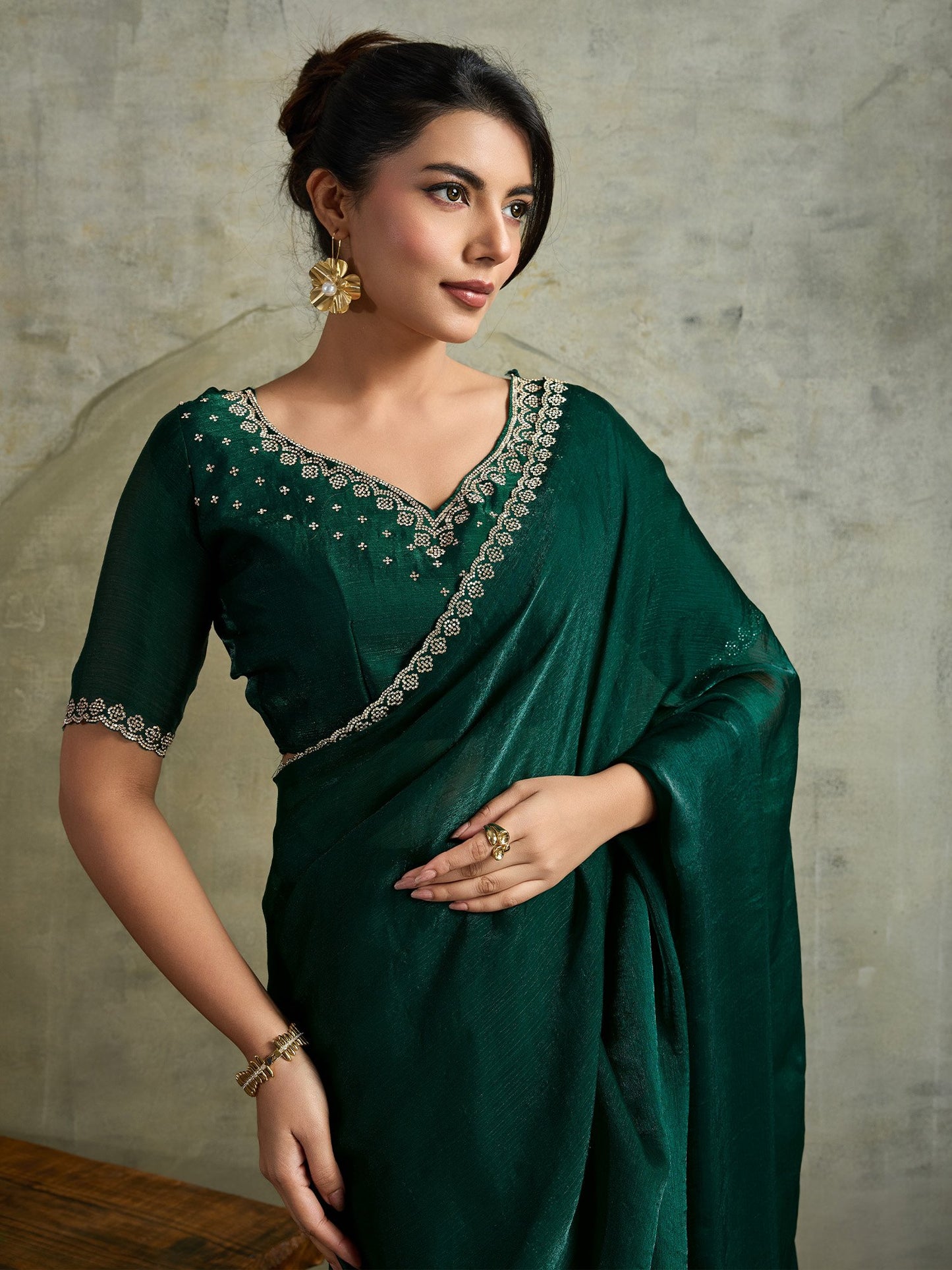 Green Party Wear Chiffon Embellished Saree