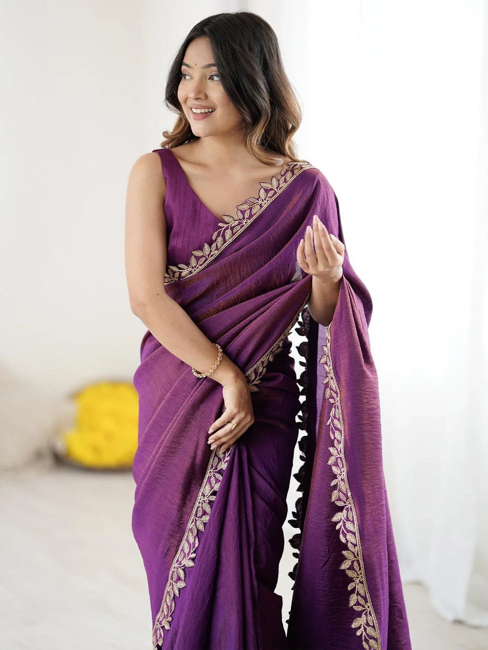 Purple Party Wear Silk Embellished Saree - The Dori Store