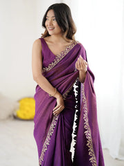 Purple Party Wear Silk Embellished Saree - The Dori Store