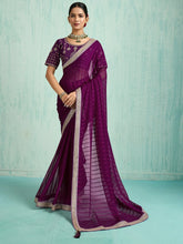 Purple Party Wear Chiffon Embellished Saree - The Dori Store