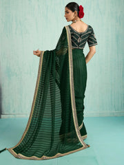 Dark Green Party Wear Chiffon Embellished Saree - The Dori Store