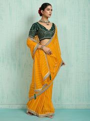 Yellow Party Wear Chiffon Embellished Saree - The Dori Store