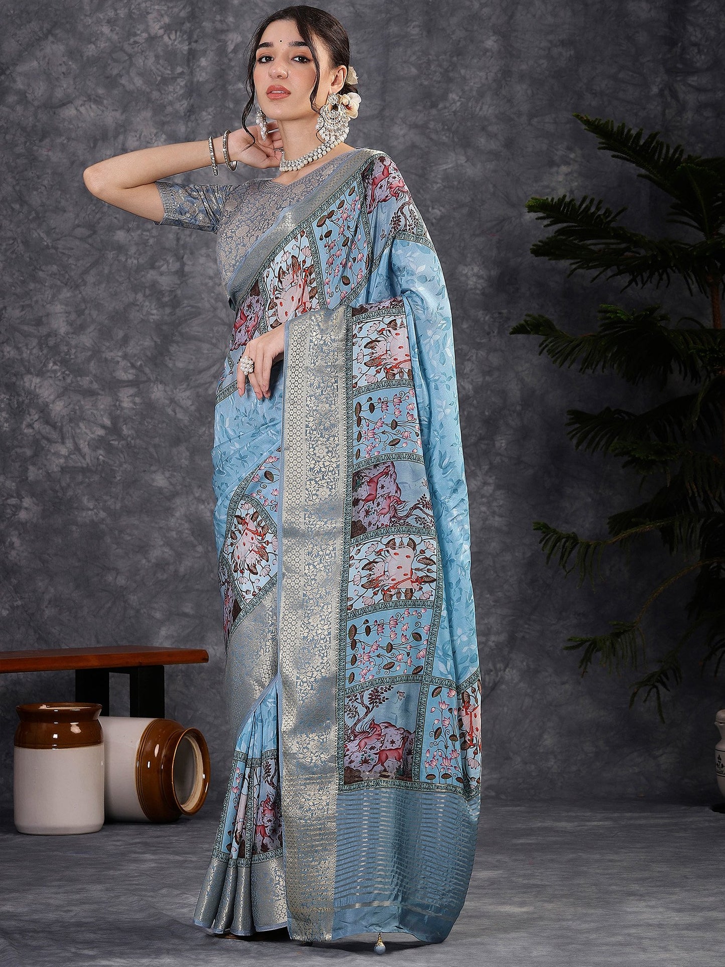 Light Sungudi Viscose Digital Print Saree