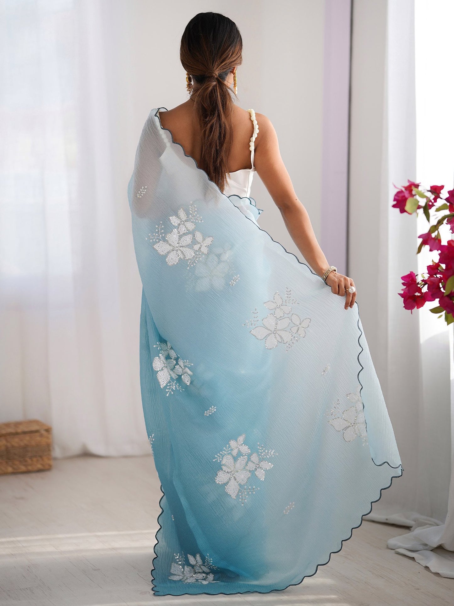 Light Party Wear Tissue Embellished Saree