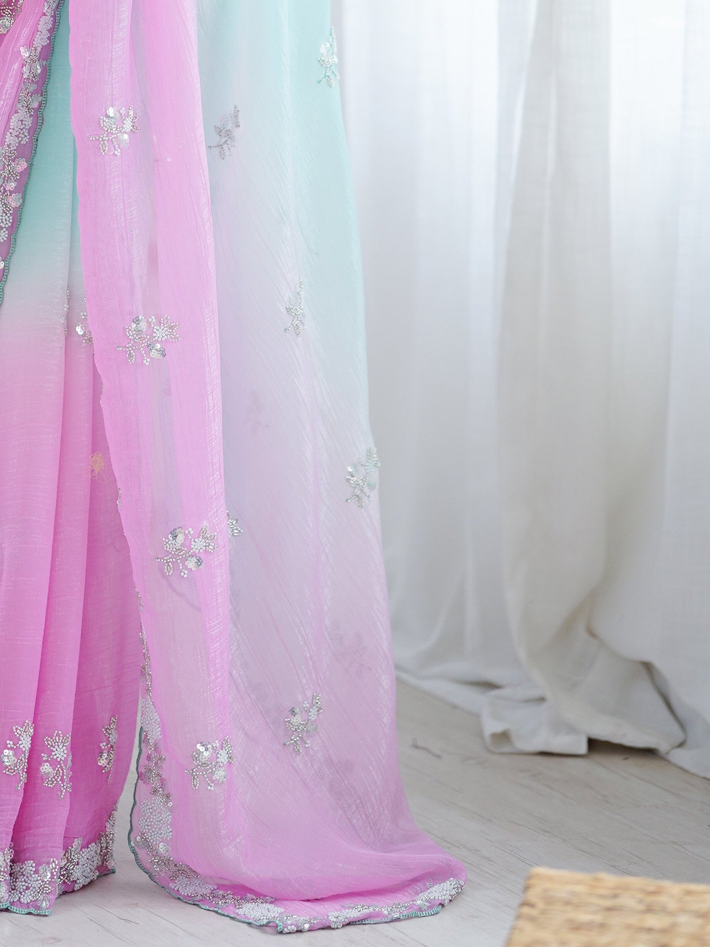 Light Party Wear Chiffon Embellished Saree
