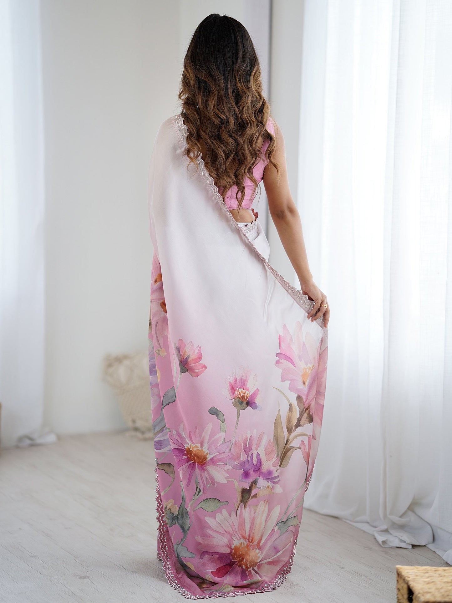 Pink Party Wear Georgette Printed Saree