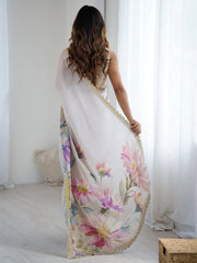 Beige Party Wear Georgette Printed Saree - The Dori Store