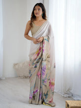 Beige Party Wear Georgette Printed Saree - The Dori Store