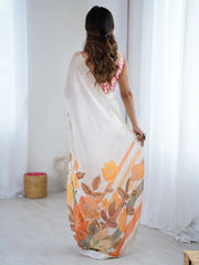White Party Wear Chiffon Printed Saree - The Dori Store