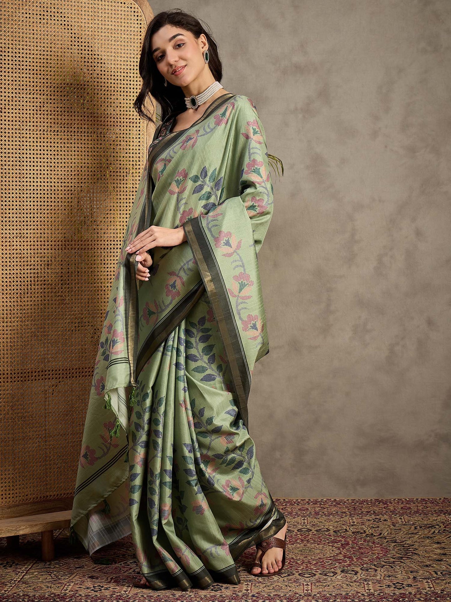 Light Tussar Manipuri Silk Printed Saree