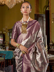 Purple Banarasi Kanjeevaram Silk Woven Saree - The Dori Store