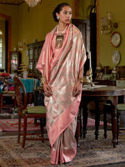 Peach Banarasi Kanjeevaram Silk Woven Saree - The Dori Store