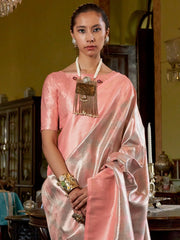 Peach Banarasi Kanjeevaram Silk Woven Saree - The Dori Store