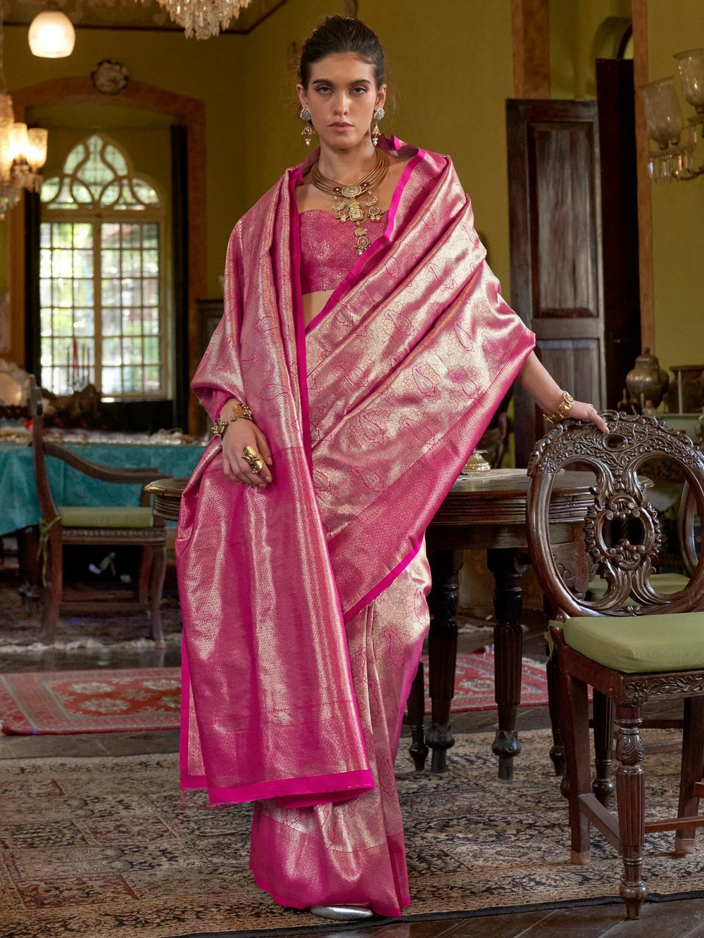 Magenta Banarasi Kanjeevaram Silk Woven Saree - The Dori Store