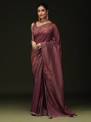 Purple Party Wear Satin Silk Embellished Saree - The Dori Store