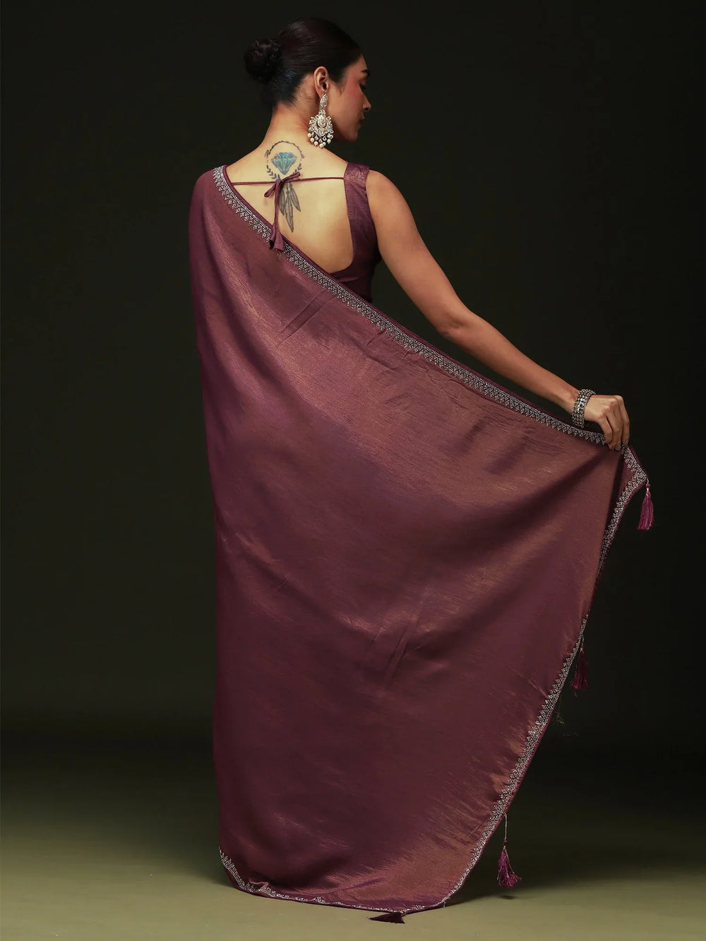 Purple Party Wear Satin Silk Embellished Saree - The Dori Store