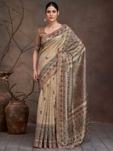 Beige Banarasi Cotton Silk Digital Print Saree - The Dori Store