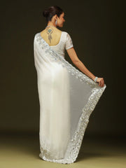 Off White Party Wear Chiffon Embellished Saree - The Dori Store