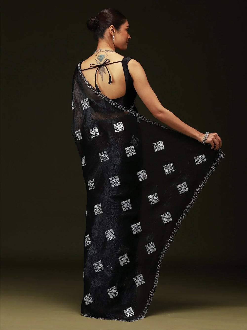 Black Party Wear Chiffon Embellished Saree - The Dori Store