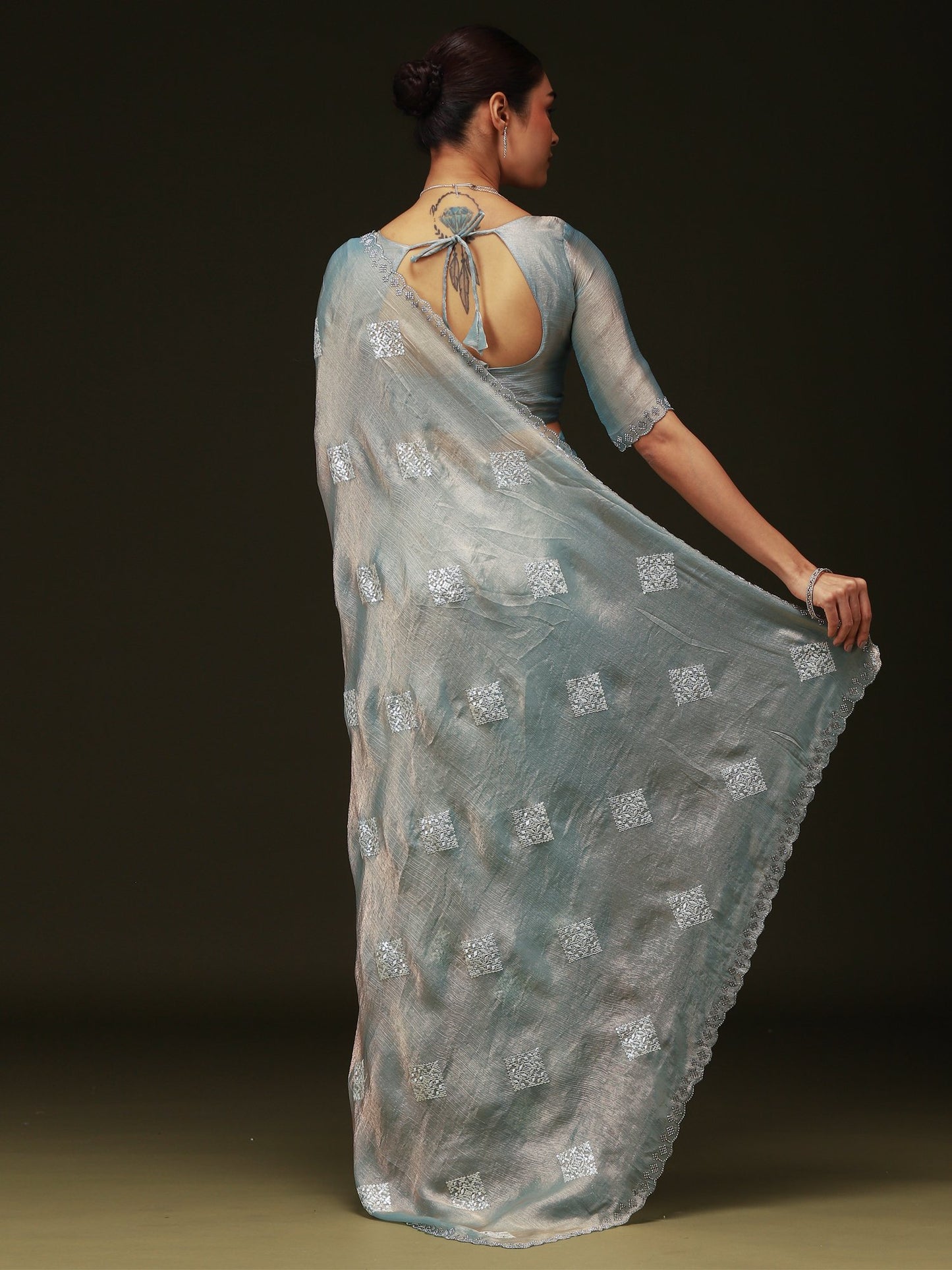Blue Party Wear Chiffon Embellished Saree