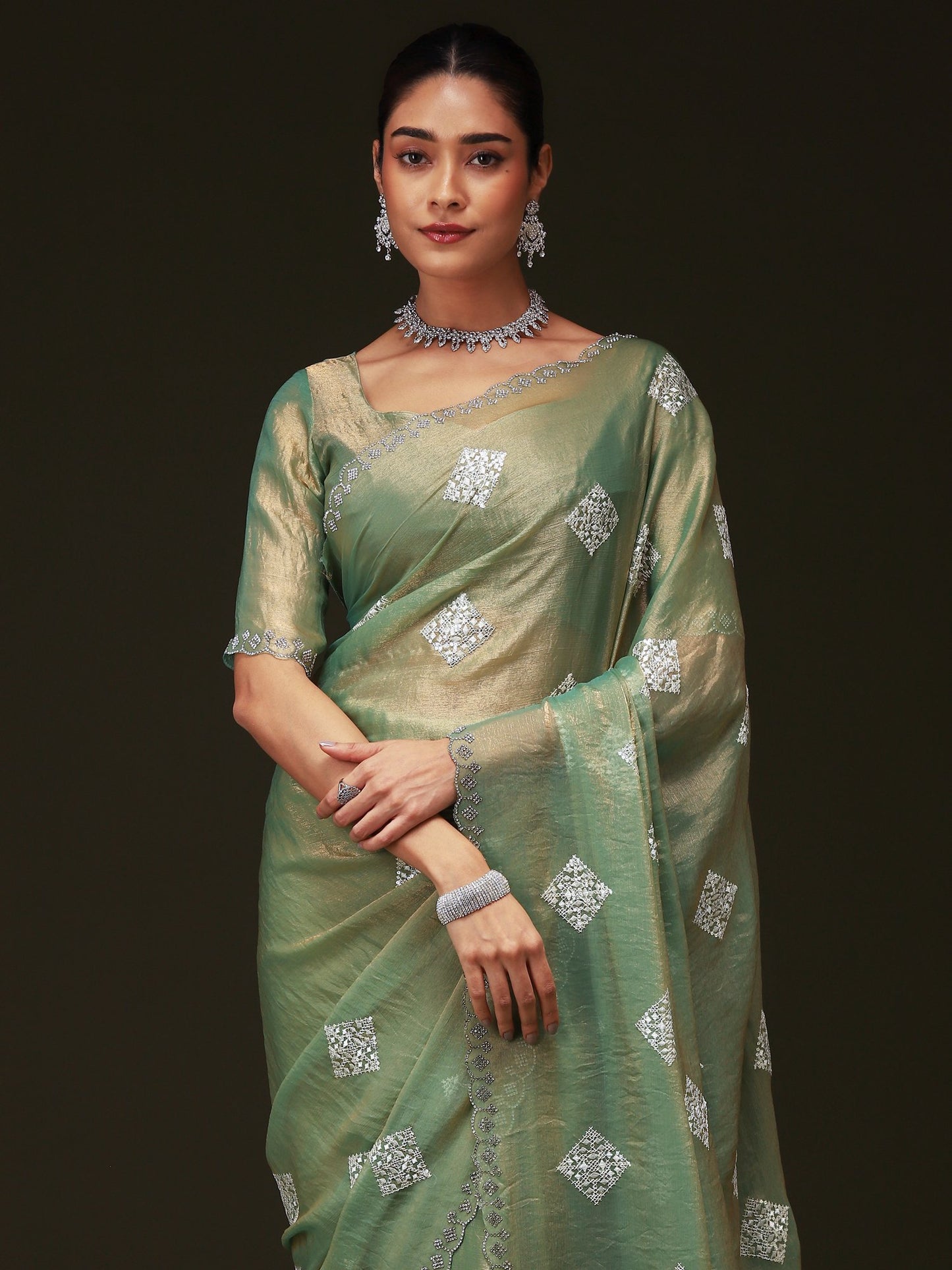 Light Party Wear Chiffon Embellished Saree