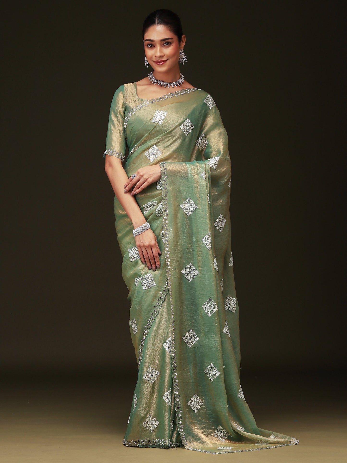 Green Light Party Wear Chiffon Embellished Saree