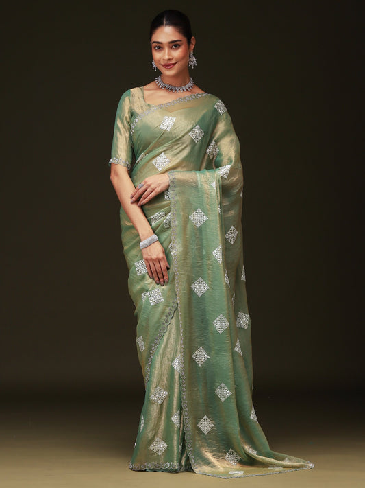 Green Light Party Wear Chiffon Embellished Saree