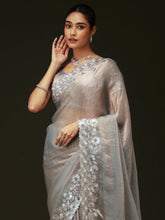 Silver Party Wear Chiffon Embellished Saree - The Dori Store