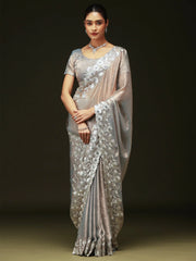 Silver Party Wear Chiffon Embellished Saree - The Dori Store
