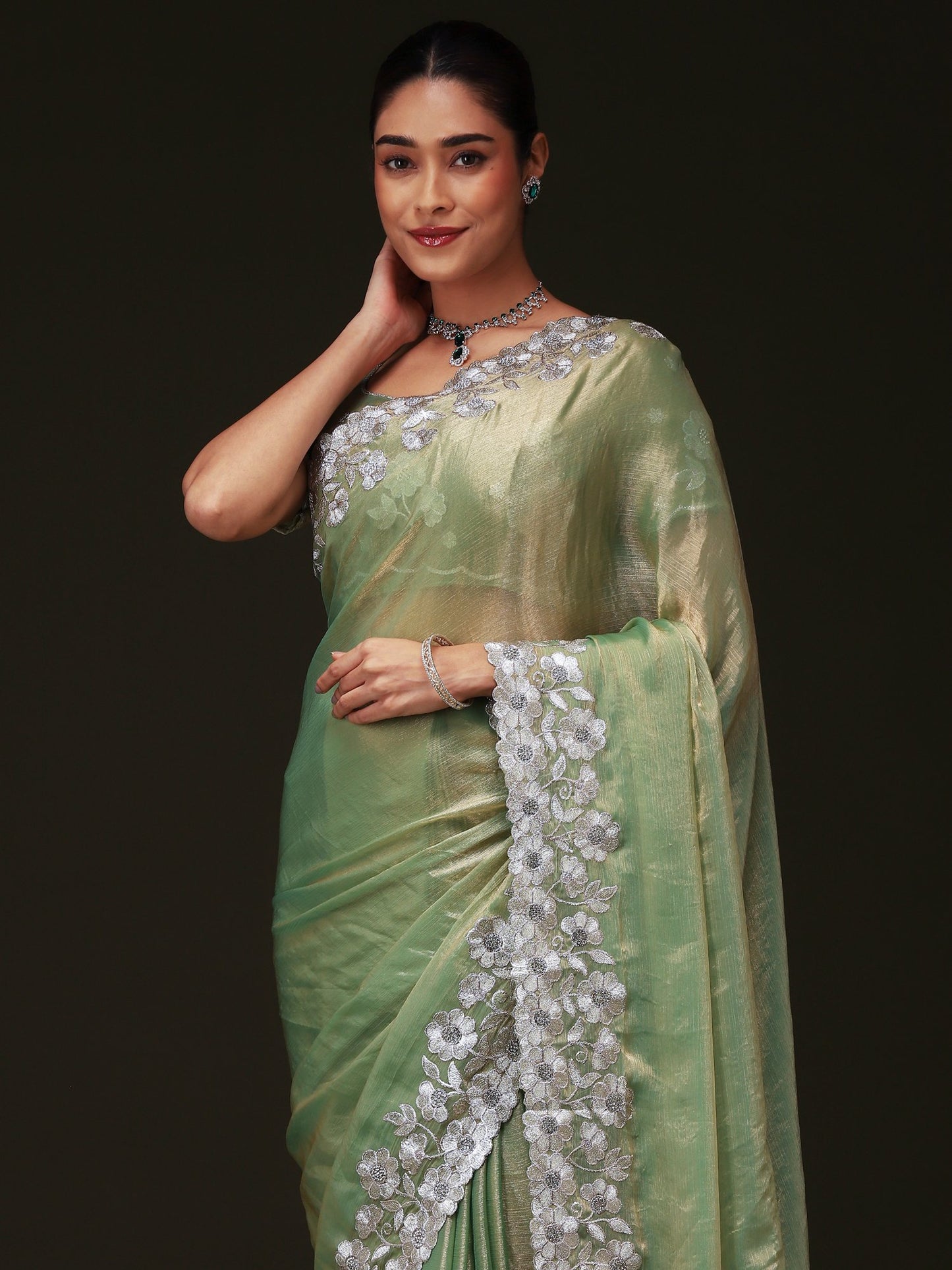 Light Party Wear Chiffon Embellished Saree