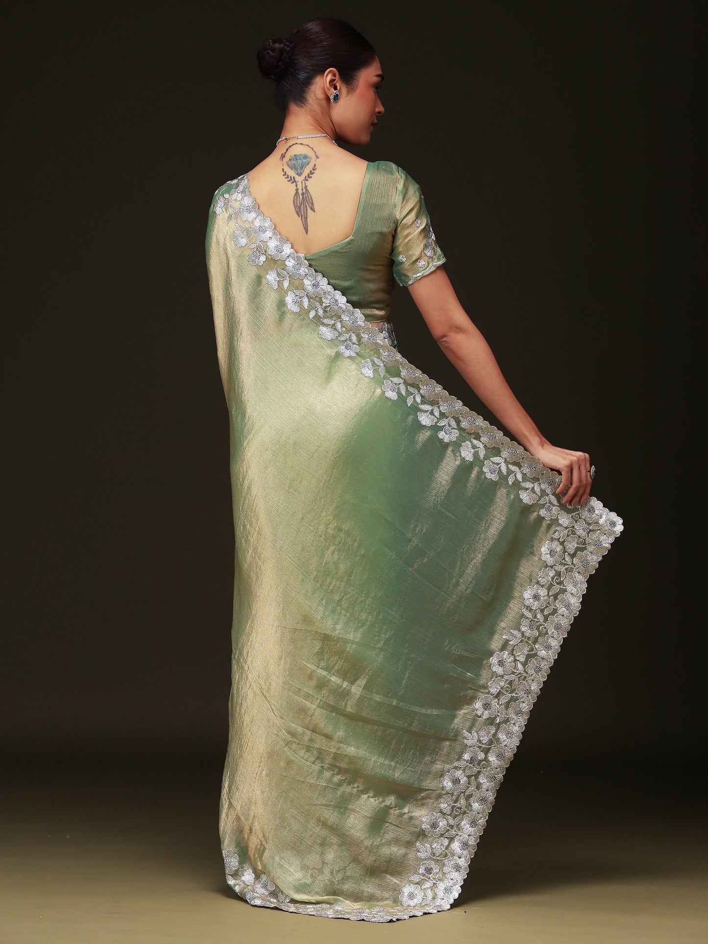 Light Party Wear Chiffon Embellished Saree