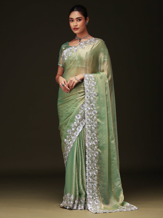 Green Light Party Wear Chiffon Embellished Saree