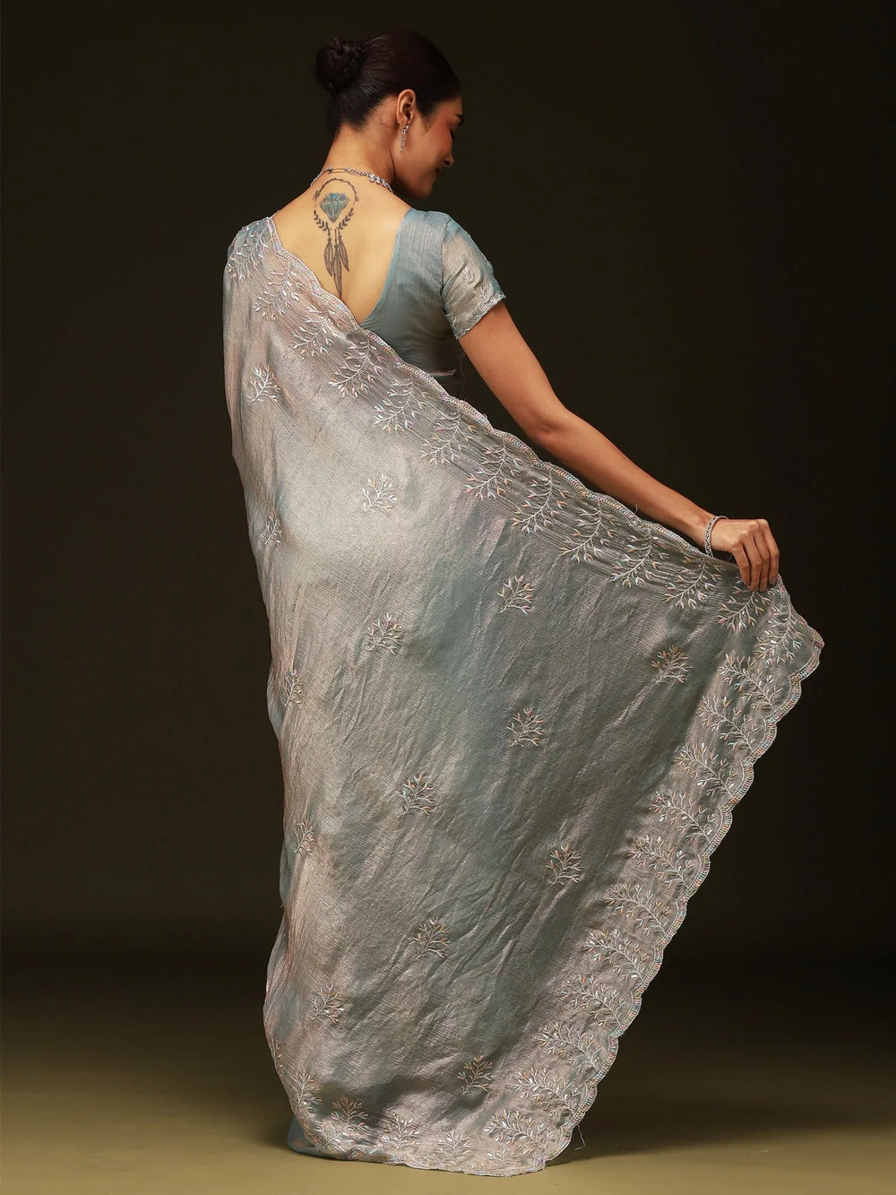 Blue Party Wear Chiffon Embellished Saree - The Dori Store