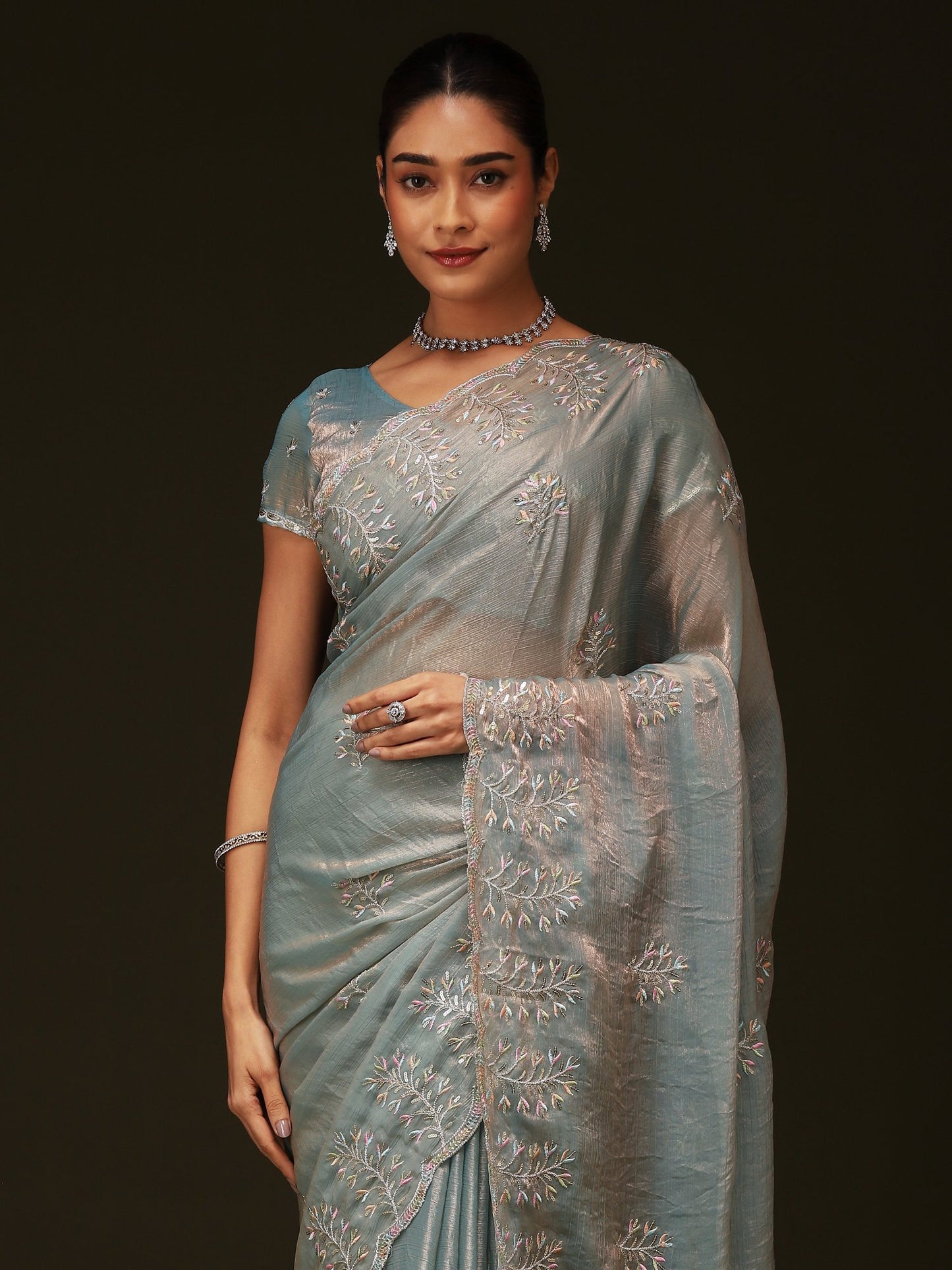 Blue Party Wear Chiffon Embellished Saree