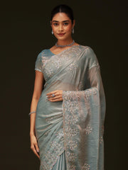 Blue Party Wear Chiffon Embellished Saree - The Dori Store