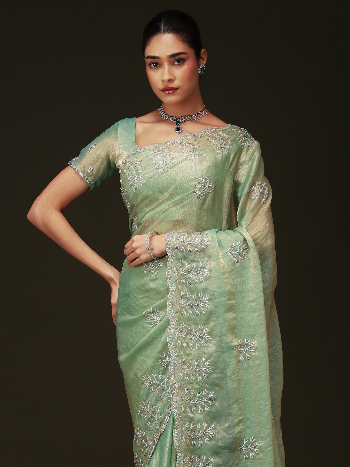 Light Party Wear Chiffon Embellished Saree