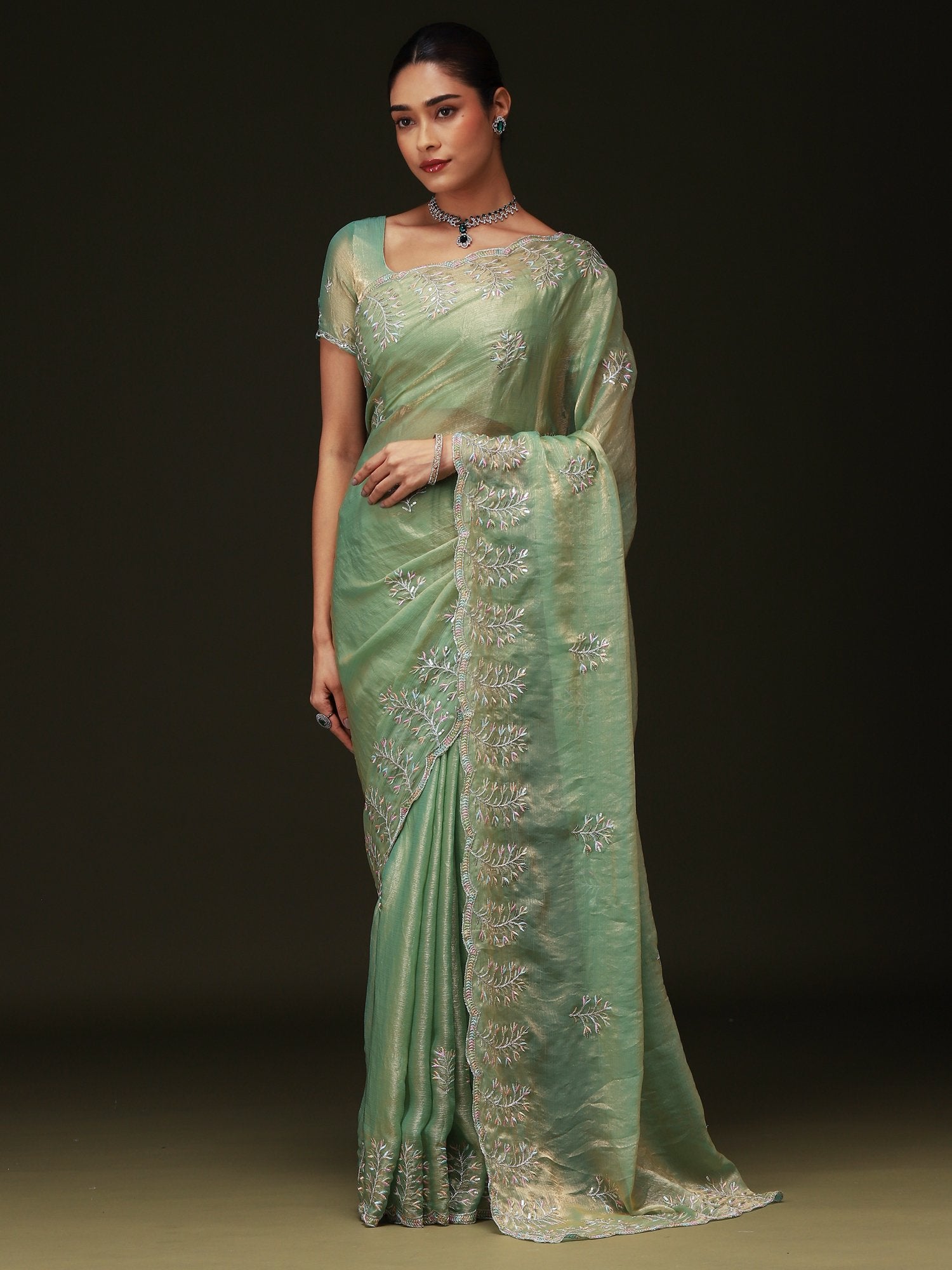Green Light Party Wear Chiffon Embellished Saree