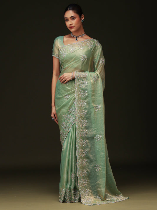 Green Light Party Wear Chiffon Embellished Saree