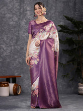 Purple Banarasi Silk Blend Digital Print Saree - The Dori Store