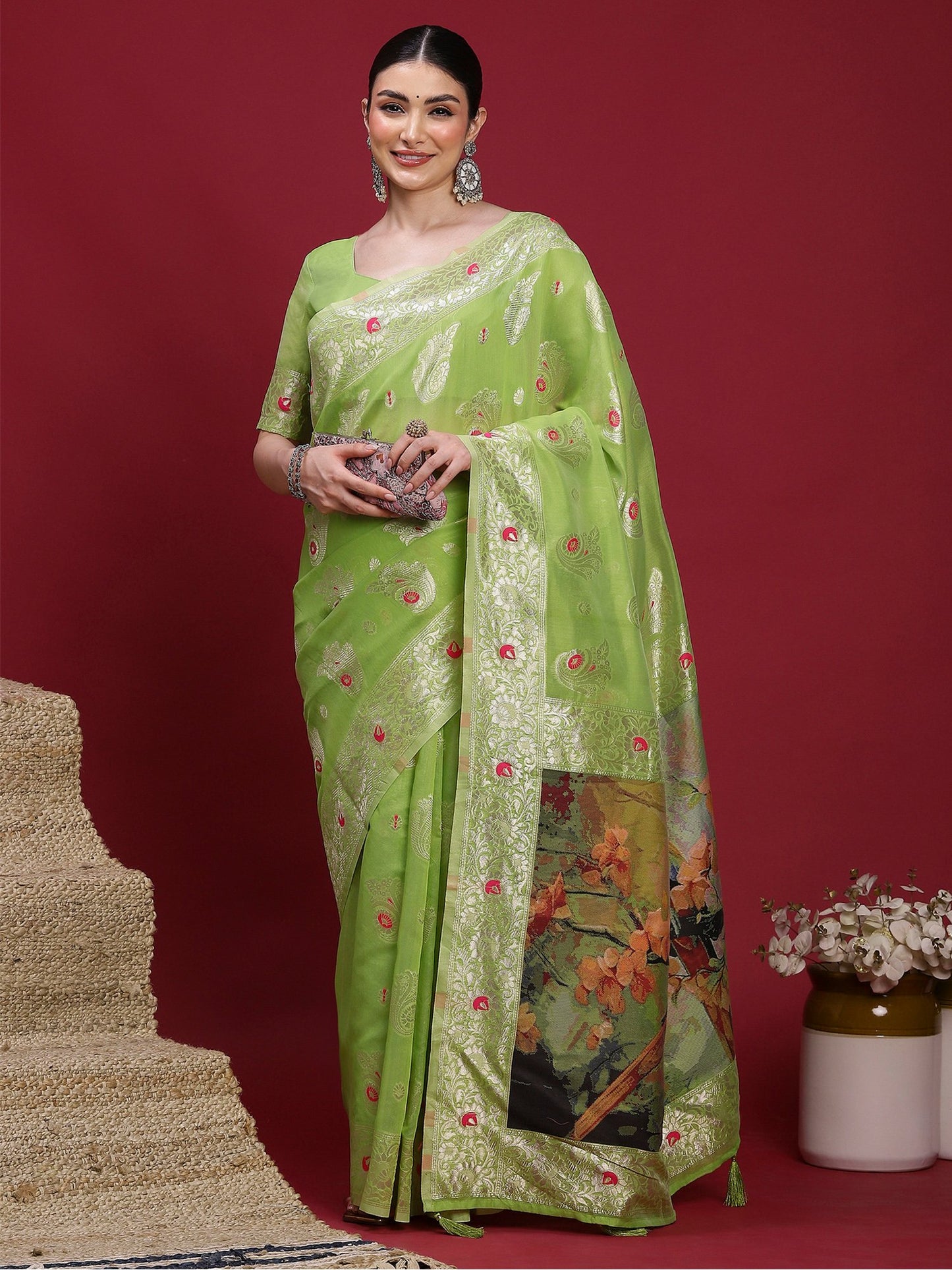 Light Banarasi Organza Woven Saree