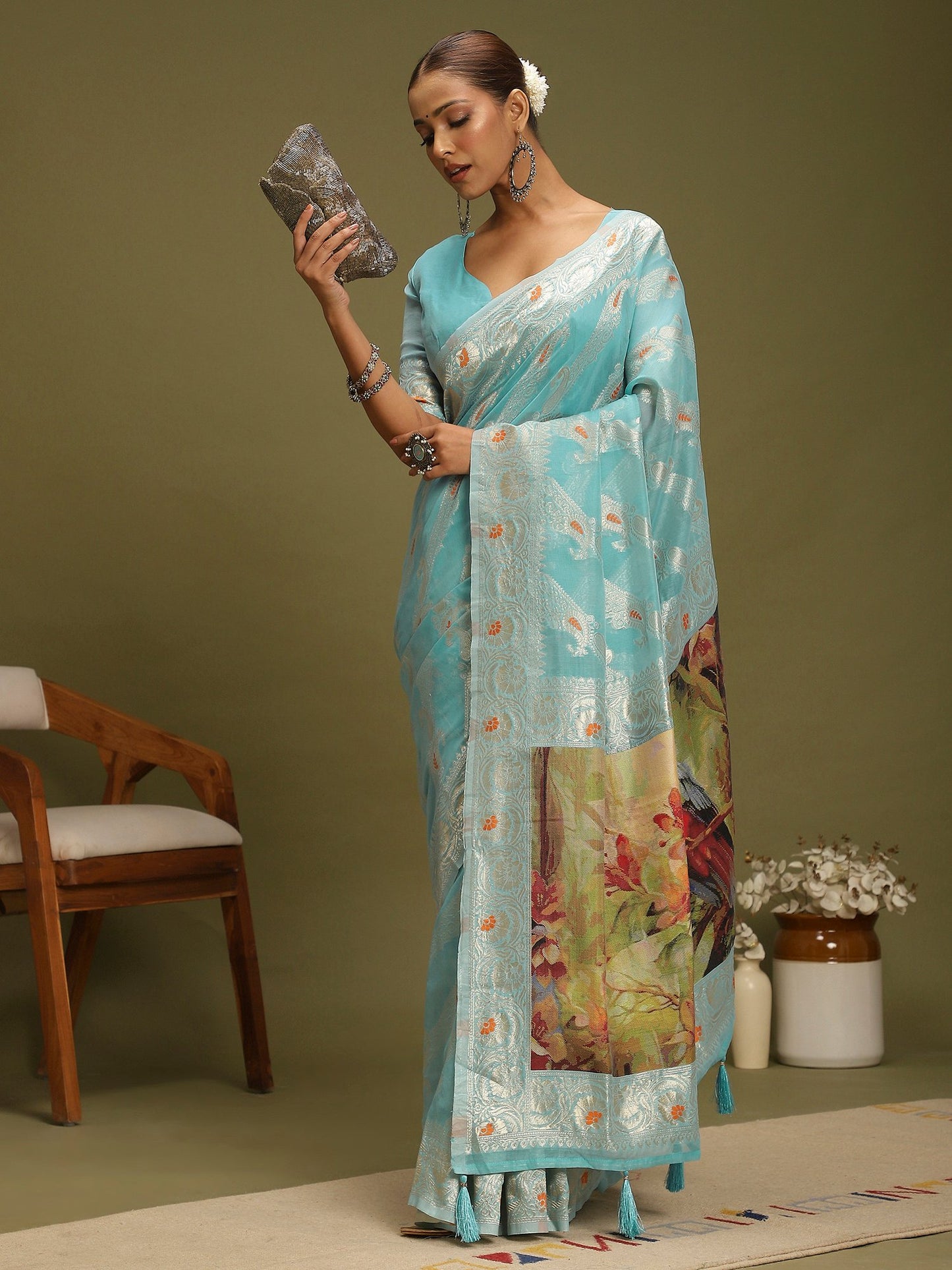 Light Banarasi Organza Woven Saree