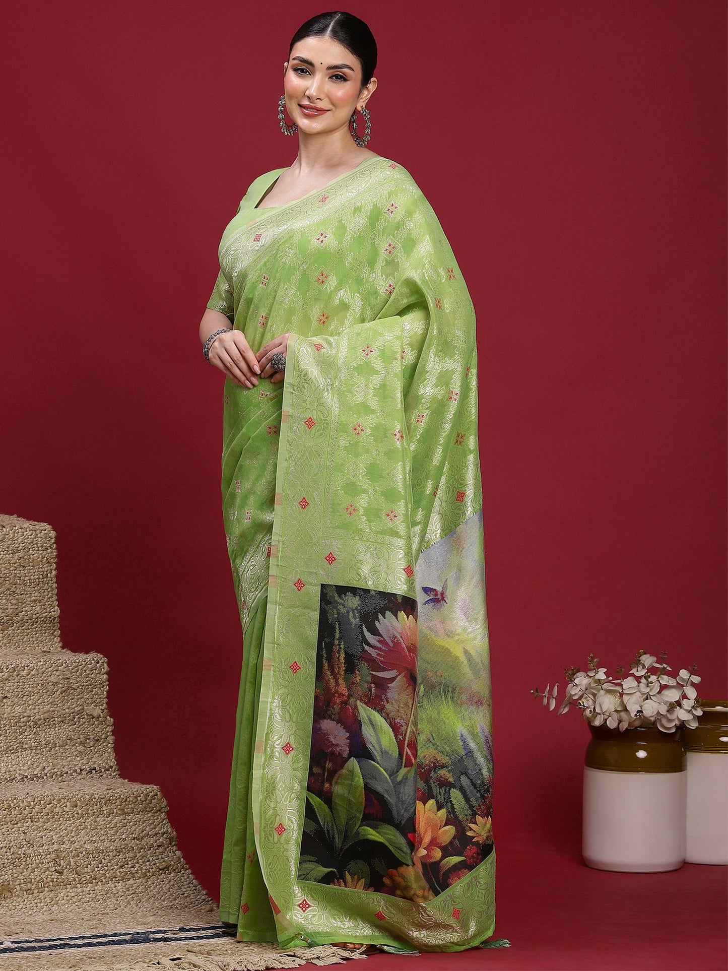 Light Banarasi Organza Woven Saree