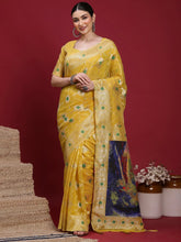 Yellow Banarasi Organza Woven Saree - The Dori Store