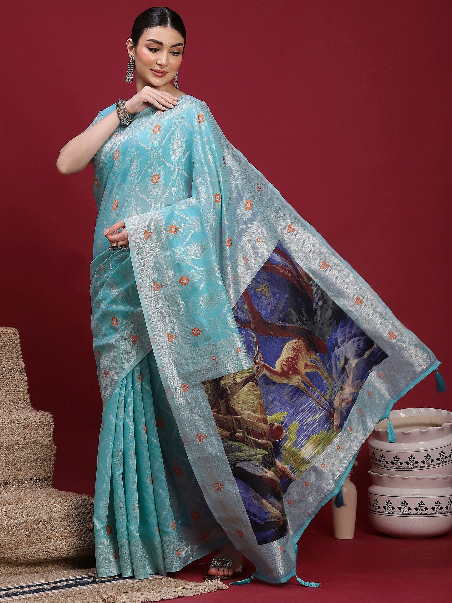 Light Banarasi Organza Woven Saree